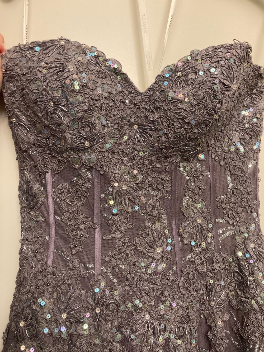 Jovani Purple & Silver Strapless Ballgown